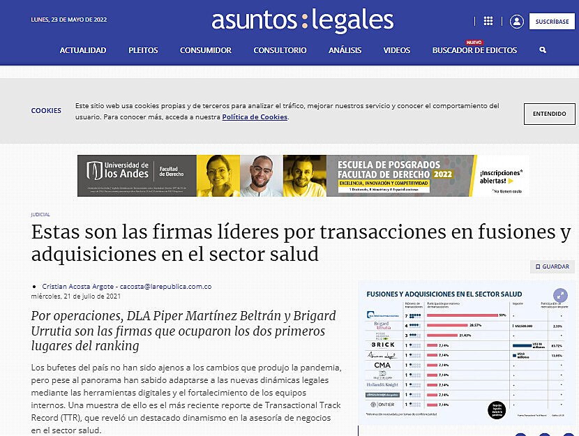 Estas son las firmas lderes por transacciones en fusiones y adquisiciones en el sector salud